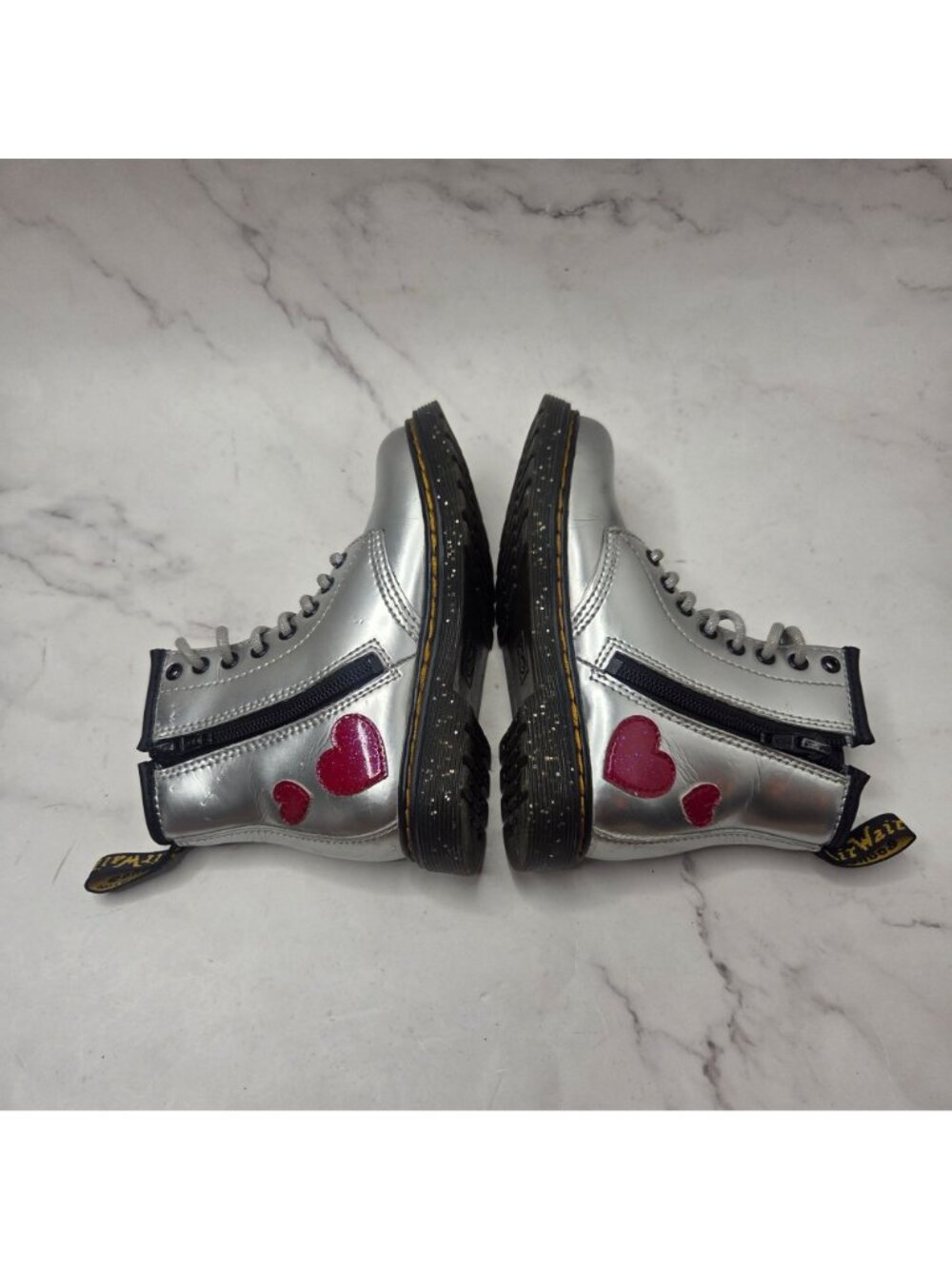 Dr. Martens 1460J Heart Silver Heart Boots Booties Leather Girls Size 11 - Picture 5 of 8